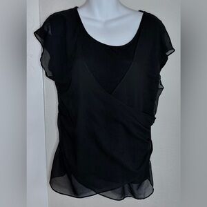 GAP black layered chiffon ruffled sleeve blouse Large